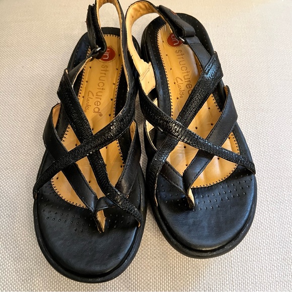 Clarks Unstructured Sandals Size 6 Black Leather Toe Post Sling Back New No Box - Picture 1 of 5